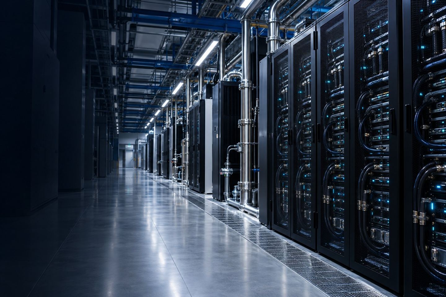 AI-generated liquid-cooled GPU server hall